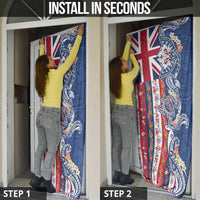 Hawaiian Manta Ray and Turtle Tribal Tattoo Door Cover With Hawaii Flag and Flowers