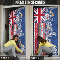 Hawaiian Manta Ray and Turtle Tribal Tattoo Door Cover With Hawaii Flag and Flowers