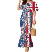 Hawaiian Manta Ray and Turtle Tribal Tattoo Mermaid Dress With Hawaii Flag and Flowers