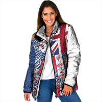 Hawaiian Manta Ray and Turtle Tribal Tattoo Padded Jacket With Hawaii Flag and Flowers LT03 Women Multicolor - Polynesian Pride