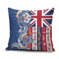 Hawaiian Manta Ray and Turtle Tribal Tattoo Pillow Cover With Hawaii Flag and Flowers