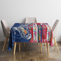 Hawaiian Manta Ray and Turtle Tribal Tattoo Tablecloth With Hawaii Flag and Flowers