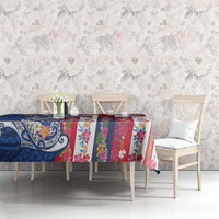 Hawaiian Manta Ray and Turtle Tribal Tattoo Tablecloth With Hawaii Flag and Flowers