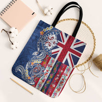 Hawaiian Manta Ray and Turtle Tribal Tattoo Tote Bag With Hawaii Flag and Flowers