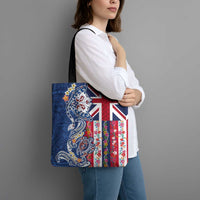 Hawaiian Manta Ray and Turtle Tribal Tattoo Tote Bag With Hawaii Flag and Flowers