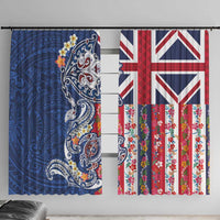 Hawaiian Manta Ray and Turtle Tribal Tattoo Window Curtain With Hawaii Flag and Flowers