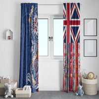 Hawaiian Manta Ray and Turtle Tribal Tattoo Window Curtain With Hawaii Flag and Flowers