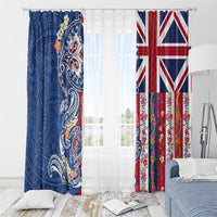 Hawaiian Manta Ray and Turtle Tribal Tattoo Window Curtain With Hawaii Flag and Flowers