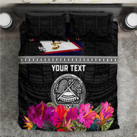 Personalized American Samoa Flag Day Bedding Set Tanoa and Fue mix Hibiscus Flower Polynesian Pattern LT03 Black - Polynesian Pride