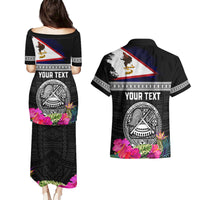 Personalized American Samoa Flag Day Couples Matching Puletasi and Hawaiian Shirt Tanoa and Fue mix Hibiscus Flower Polynesian Pattern