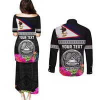 Personalized American Samoa Flag Day Couples Matching Puletasi and Long Sleeve Button Shirt Tanoa and Fue mix Hibiscus Flower Polynesian Pattern LT03 - Polynesian Pride