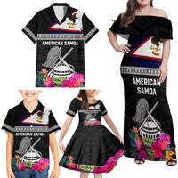 Personalized American Samoa Flag Day Family Matching Off Shoulder Maxi Dress and Hawaiian Shirt Tanoa and Fue mix Hibiscus Flower Polynesian Pattern