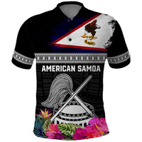 Personalized American Samoa Flag Day Polo Shirt Tanoa and Fue mix Hibiscus Flower Polynesian Pattern