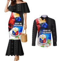 Philippines Independence Day Couples Matching Mermaid Dress and Long Sleeve Button Shirt Philippines Eagle and Sampaguita Jasmine Yakan Tribal