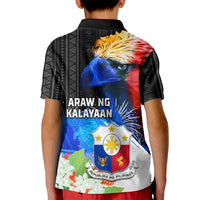 Philippines Independence Day Kid Polo Shirt Philippines Eagle and Sampaguita Jasmine Yakan Tribal