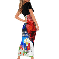 Philippines Independence Day Short Sleeve Bodycon Dress Philippines Eagle and Sampaguita Jasmine Yakan Tribal LT03 - Polynesian Pride