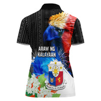 Philippines Independence Day Women Polo Shirt Philippines Eagle and Sampaguita Jasmine Yakan Tribal