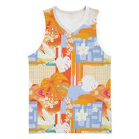 Hawaiian and Japanese Culture Together Basketball Jersey Palaka Japanese Art and Tropical Motif Tribal Patchwork