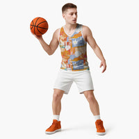 Hawaiian and Japanese Culture Together Basketball Jersey Palaka Japanese Art and Tropical Motif Tribal Patchwork