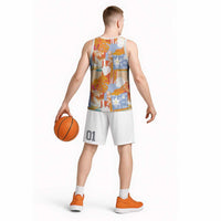 Hawaiian and Japanese Culture Together Basketball Jersey Palaka Japanese Art and Tropical Motif Tribal Patchwork