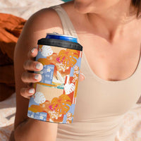 Hawaiian and Japanese Culture Together 4 in 1 Can Cooler Tumbler Palaka Japanese Art and Tropical Motif Tribal Patchwork