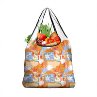 Hawaiian and Japanese Culture Together Grocery Bag Palaka Japanese Art and Tropical Motif Tribal Patchwork