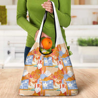 Hawaiian and Japanese Culture Together Grocery Bag Palaka Japanese Art and Tropical Motif Tribal Patchwork