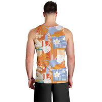 Hawaiian and Japanese Culture Together Men Tank Top Palaka Japanese Art and Tropical Motif Tribal Patchwork