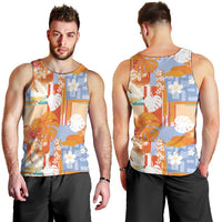 Hawaiian and Japanese Culture Together Men Tank Top Palaka Japanese Art and Tropical Motif Tribal Patchwork