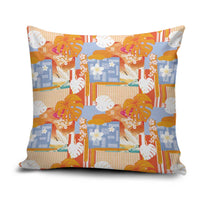 Hawaiian and Japanese Culture Together Pillow Cover Palaka Japanese Art and Tropical Motif Tribal Patchwork