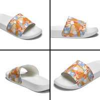 Hawaiian and Japanese Culture Together Slide Sandals Palaka Japanese Art and Tropical Motif Tribal Patchwork