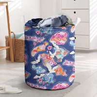 Hawaiian and Japanese Culture Together Laundry Basket Hawaiian Archipelago Shape Sea Animals