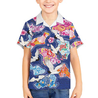 Hawaiian and Japanese Culture Together Family Matching Mermaid Dress and Hawaiian Shirt Hawaiian Archipelago Shape Sea Animals LT03 Son's Shirt Multicolor - Polynesian Pride