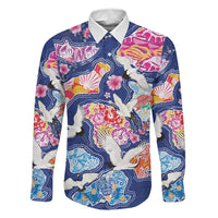 Hawaiian and Japanese Culture Together Family Matching Off The Shoulder Long Sleeve Dress and Hawaiian Shirt Hawaiian Archipelago Shape Sea Animals LT03 Dad's Shirt - Long Sleeve Multicolor - Polynesian Pride