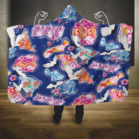 Hawaiian and Japanese Culture Together Hooded Blanket Hawaiian Archipelago Shape Sea Animals