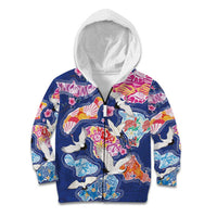 Hawaiian and Japanese Culture Together Kid Hoodie Hawaiian Archipelago Shape Sea Animals