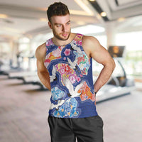 Hawaiian and Japanese Culture Together Men Tank Top Hawaiian Archipelago Shape Sea Animals