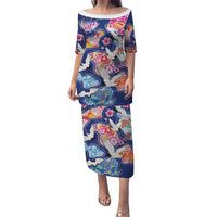 Hawaiian and Japanese Culture Together Puletasi Hawaiian Archipelago Shape Sea Animals LT03 Long Dress Multicolor - Polynesian Pride