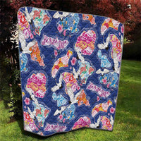 Hawaiian and Japanese Culture Together Quilt Hawaiian Archipelago Shape Sea Animals