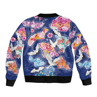Hawaiian and Japanese Culture Together Sleeve Zip Bomber Jacket Hawaiian Archipelago Shape Sea Animals LT03 - Polynesian Pride
