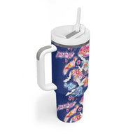 Hawaiian and Japanese Culture Together Tumbler With Handle Hawaiian Archipelago Shape Sea Animals