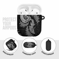 New Zealand Sea Animals with Maori Tribal Tattoo AirPods Case Shark Manta Ray with Silver Fern Black