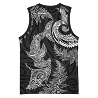 New Zealand Sea Animals with Maori Tribal Tattoo Basketball Jersey Shark Manta Ray with Silver Fern Black