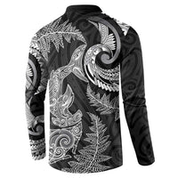 New Zealand Sea Animals with Maori Tribal Tattoo Button Sweatshirt Shark Manta Ray with Silver Fern Black