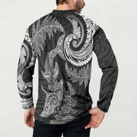 New Zealand Sea Animals with Maori Tribal Tattoo Button Sweatshirt Shark Manta Ray with Silver Fern Black