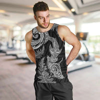 New Zealand Sea Animals with Maori Tribal Tattoo Men Tank Top Shark Manta Ray with Silver Fern Black