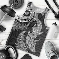 New Zealand Sea Animals with Maori Tribal Tattoo Men Tank Top Shark Manta Ray with Silver Fern Black