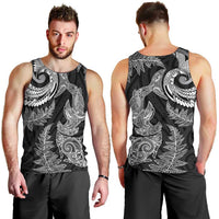 New Zealand Sea Animals with Maori Tribal Tattoo Men Tank Top Shark Manta Ray with Silver Fern Black