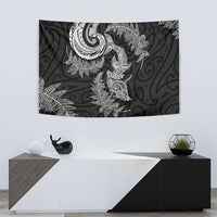 New Zealand Sea Animals with Maori Tribal Tattoo Tapestry Shark Manta Ray with Silver Fern Black