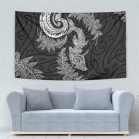New Zealand Sea Animals with Maori Tribal Tattoo Tapestry Shark Manta Ray with Silver Fern Black